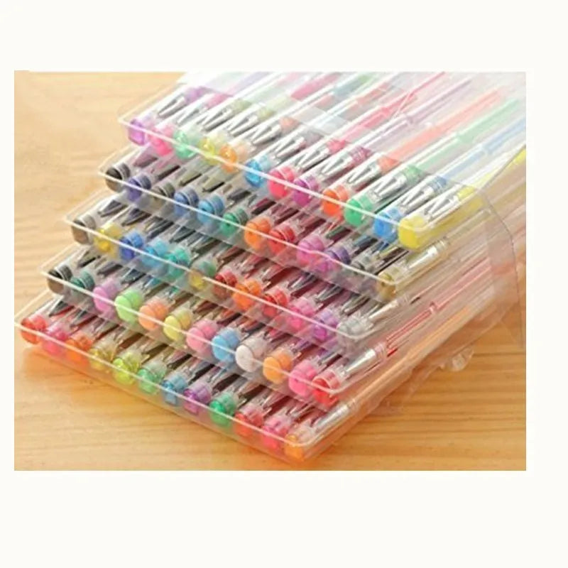 100 colour gel pen set with mixed watercolour and highlighter pens in plastic barrels