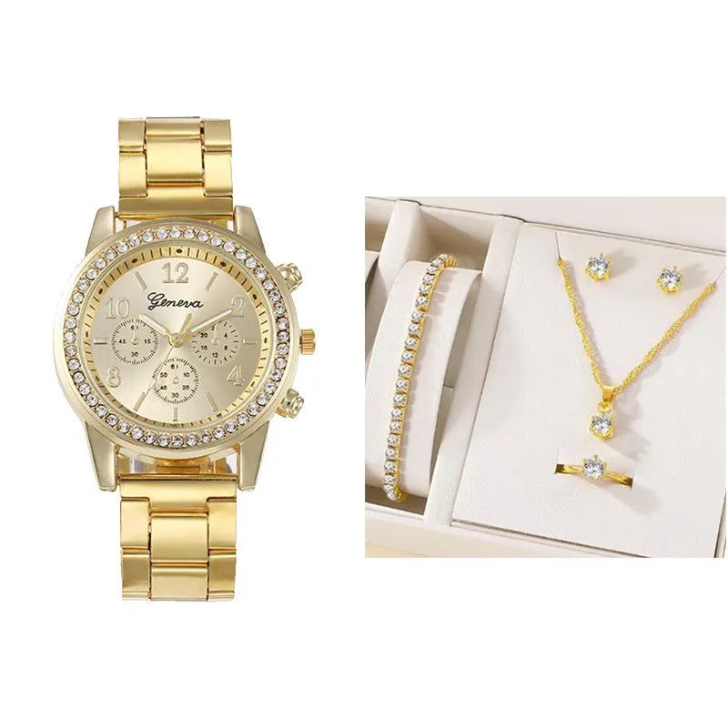 Women's quartz diamond watch with slim 10mm case in casual style