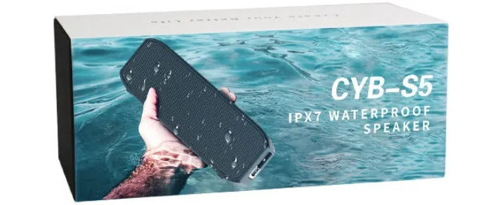 Black waterproof Bluetooth speaker with control buttons and USB interface