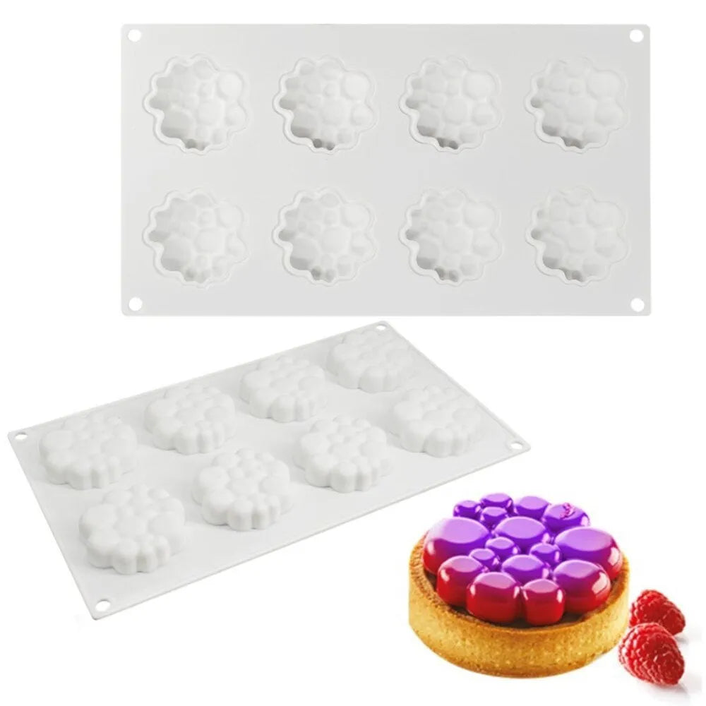 Round cake silicone mold with 8 bubbles, lightweight 129g non-stick baking mould MCM-176