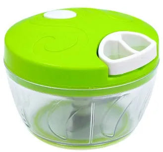 Manual kitchen chopper grinder with three blades and green plastic body