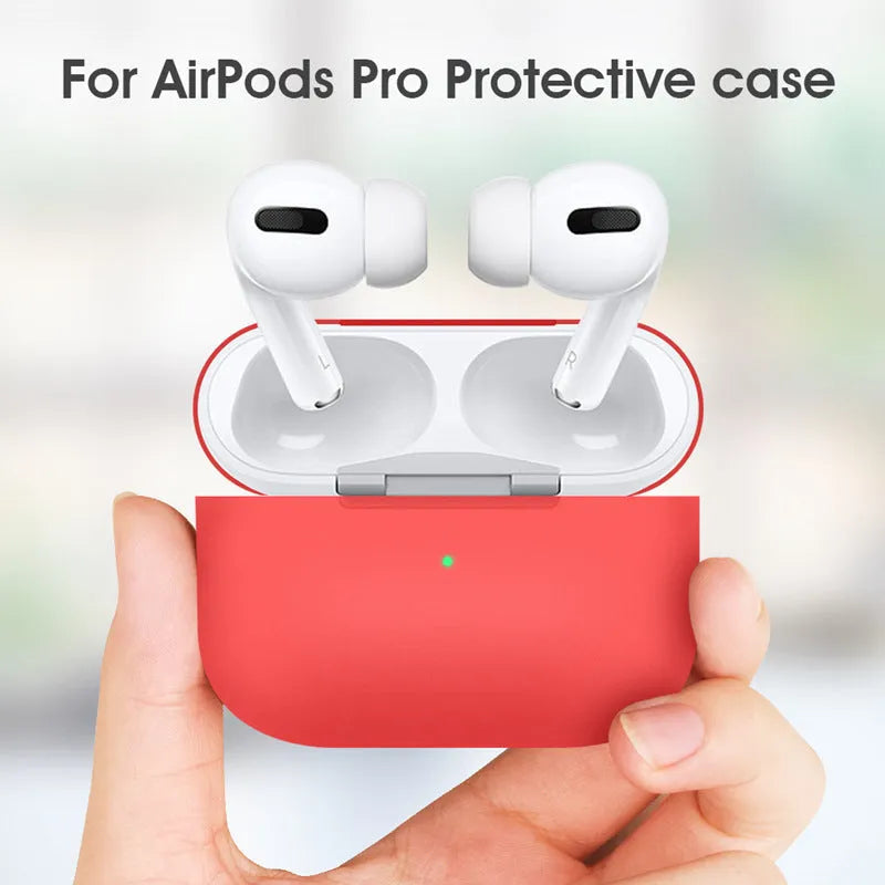 Soft silicone protective cover for AirPods Pro wireless headphones shown in multiple colour options.