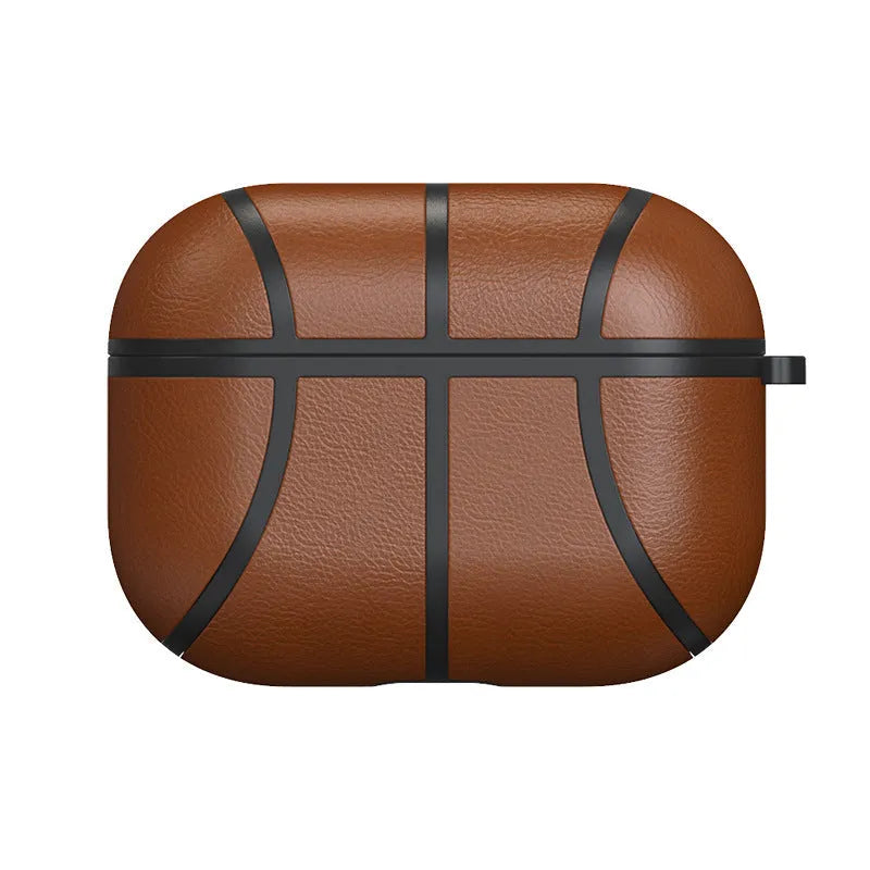 Basketball headphone case with handmade leather-style veneer finish and TPU flip cover for Apple AirPods Pro, showing nine colour style options