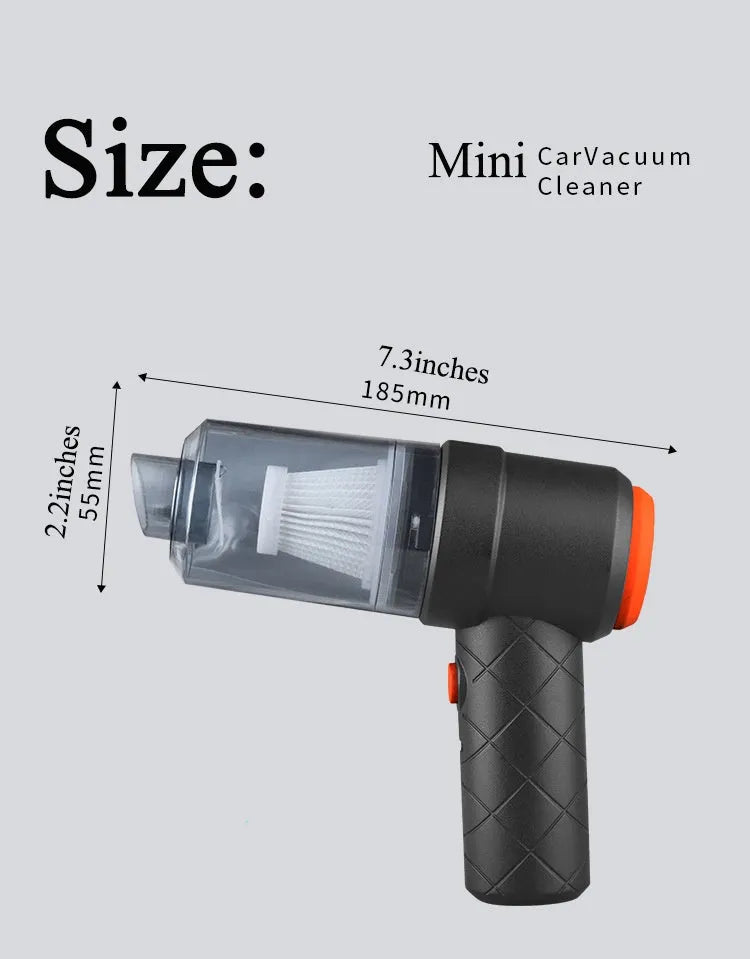 Mini car vacuum cleaner wireless strong suction black handheld for car interior cleaning