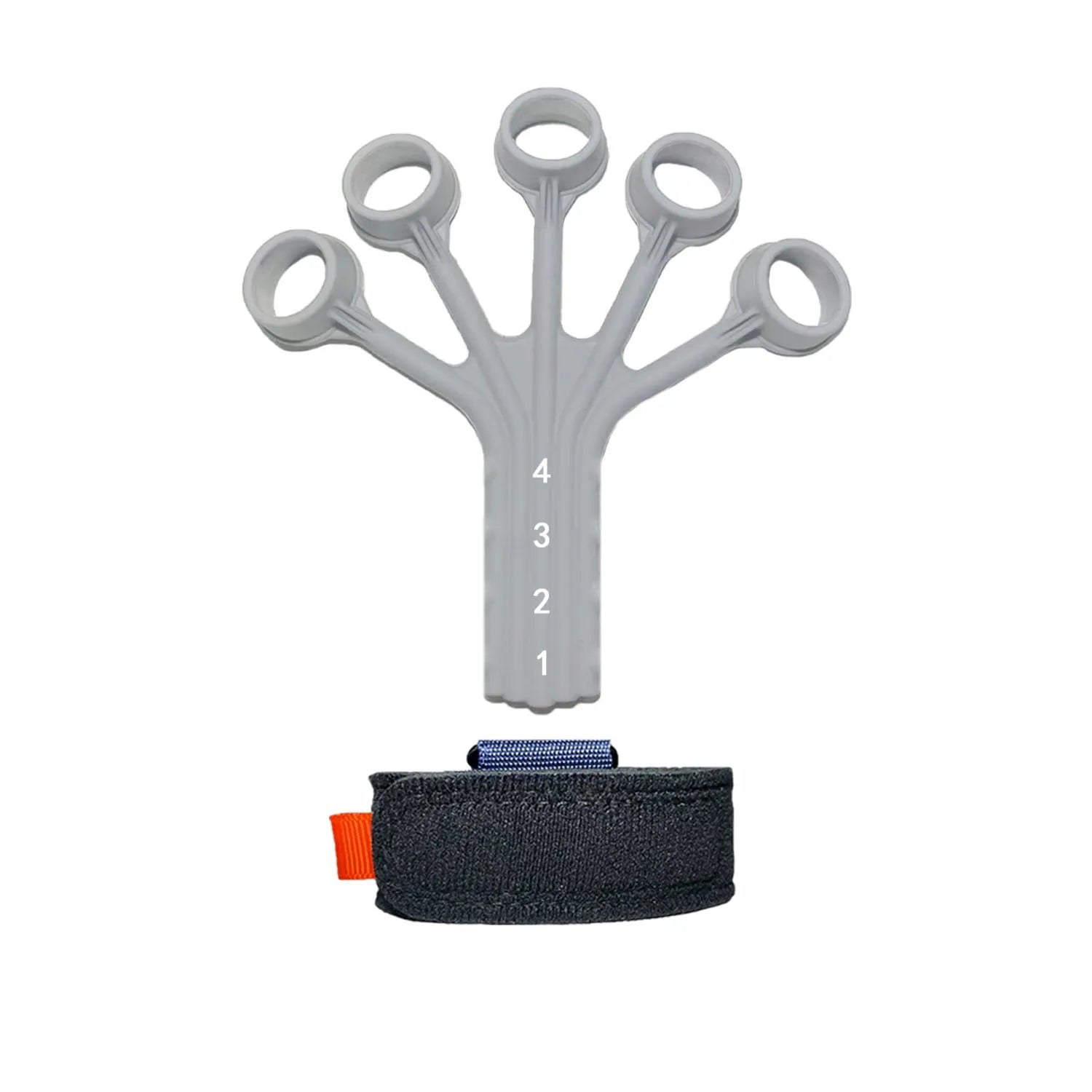 Silicone finger flexion and extension trainer with adjustable belts in black and grey colours