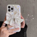 White bow phone case with fall protection, leather-style finish, compatible with iPhone 12-14 Pro Max