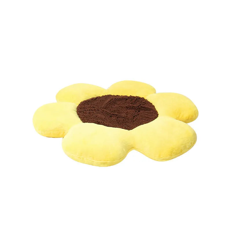 Large round plush cat bed with raised sides in blue or yellow colour