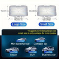 Foldable car windshield sunshade umbrella showing open and folded positions
