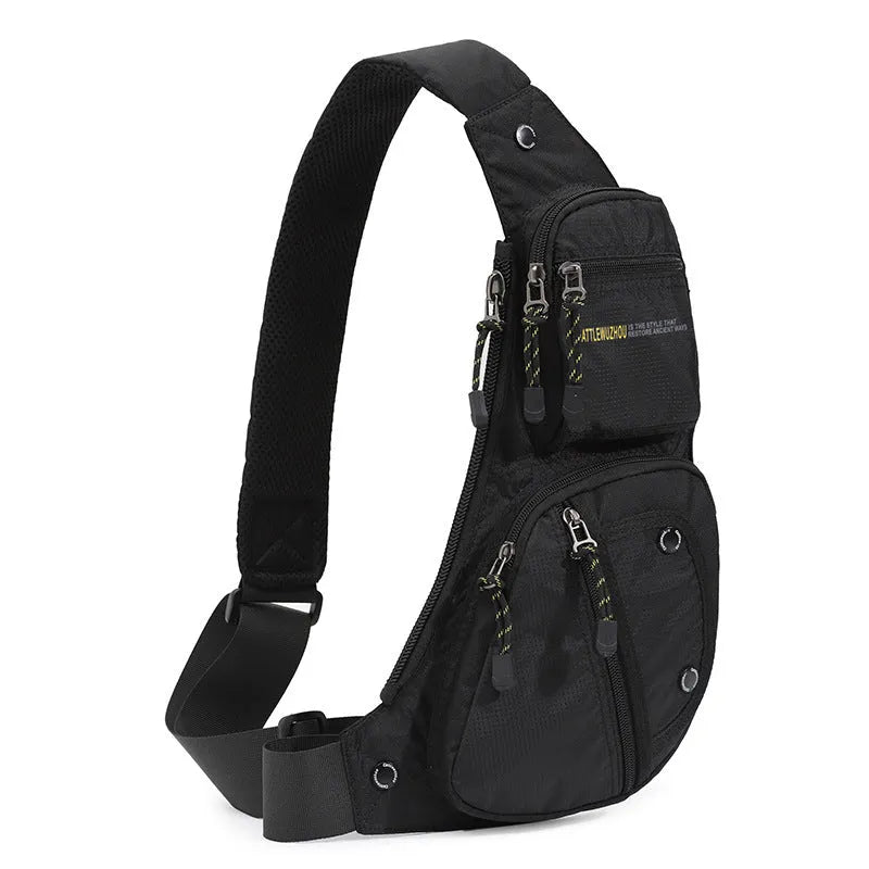 Men's nylon multi-functional shoulder messenger bag in black, ultra-light and wear-resistant