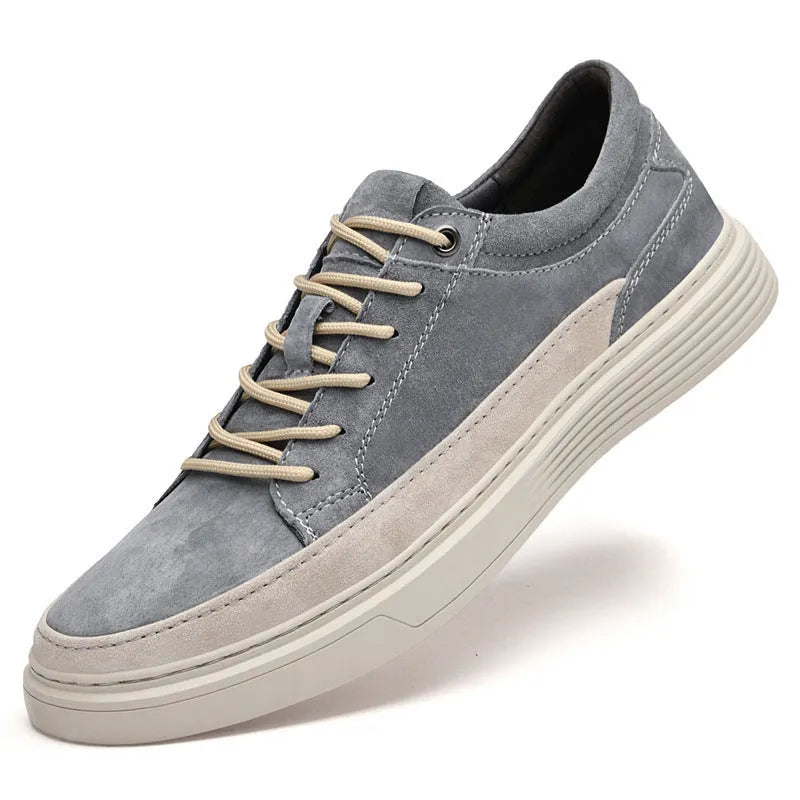 Men's casual leather skate shoes in gray and sand colour options with rubber sole