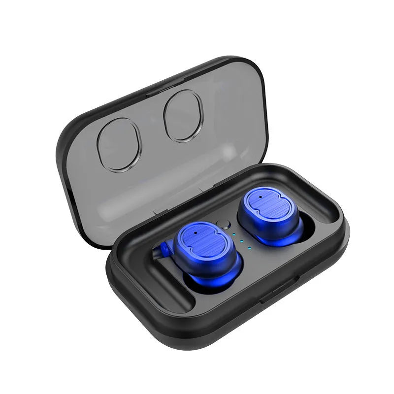 Bluetooth wireless earbuds in black, white, red, and blue colours showing earbud design