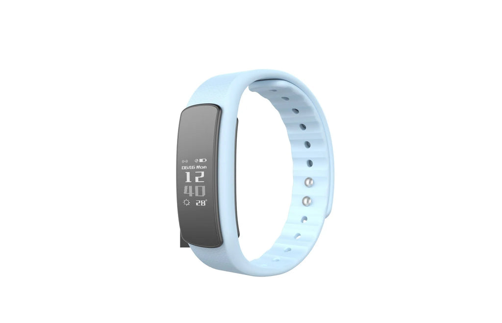 I6 smart sports bracelet with colour display and black TPU wristband on a wrist.