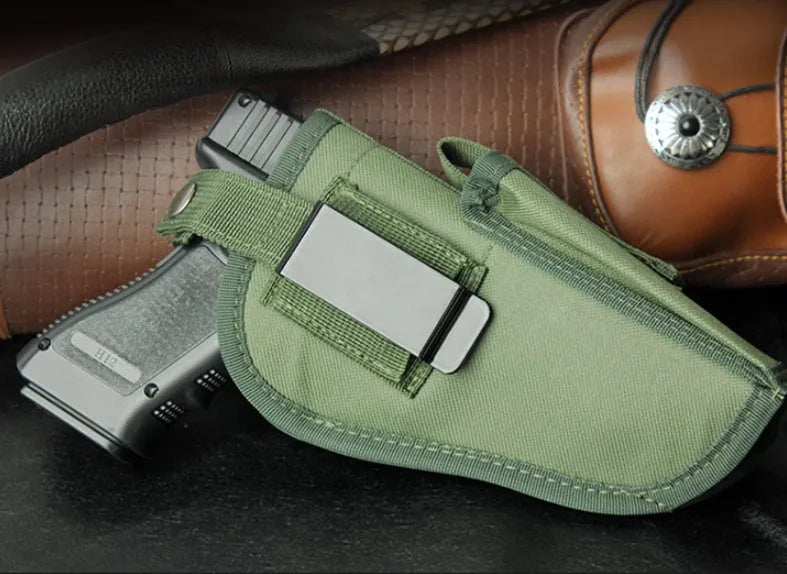 Green nylon outdoor tactical universal holster 10.5 x 19 cm for right-hand draw