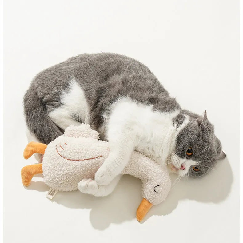 Cartoon plush dog chew toy in Fox or Duckling design with squeaker inside