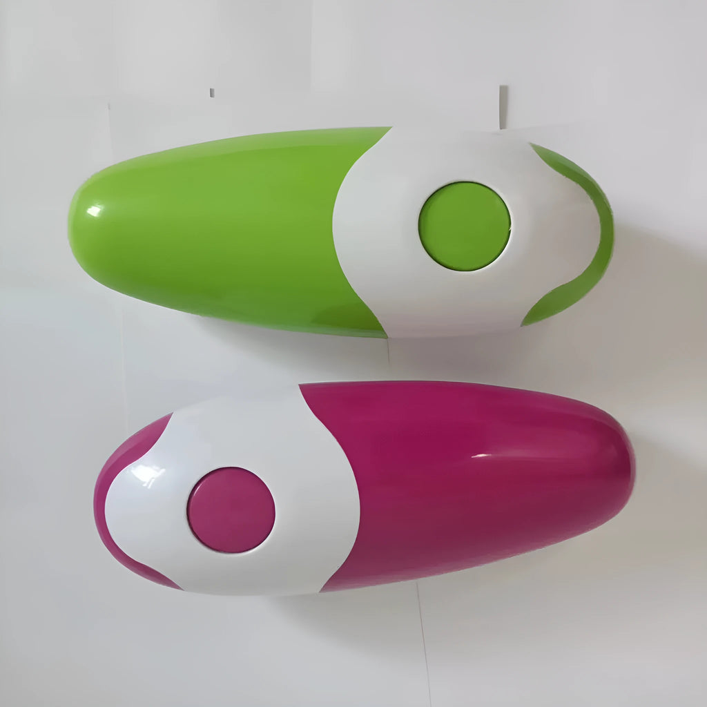 Electric can opener in plastic body, 16 x 6.5 x 4.8cm, shown in light green, purplish red, sky blue and red
