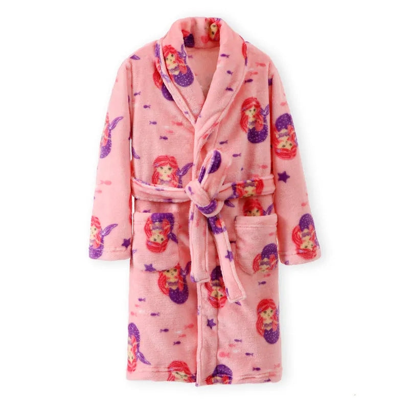 Children's autumn winter flannel pyjamas in purple mermaid design, unisex, sizes 110-170cm