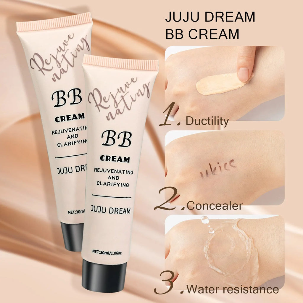 Waterproof BB cream 30ml tube for brightening and priming, available in five colours.