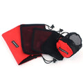 Red five-piece travel storage bag set with mesh panels and zipper closures