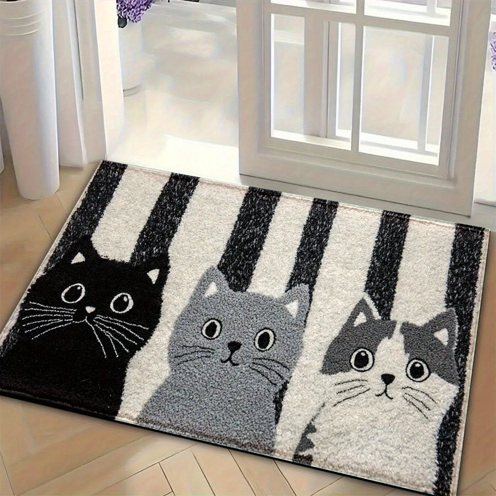 Bathroom absorbent floor mat with three kittens cartoon design, thick cashmere surface, 40x60cm size
