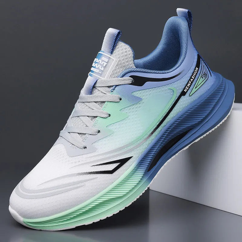 Men's low-top casual trainers in blue with a breathable mesh upper and rubber sole.