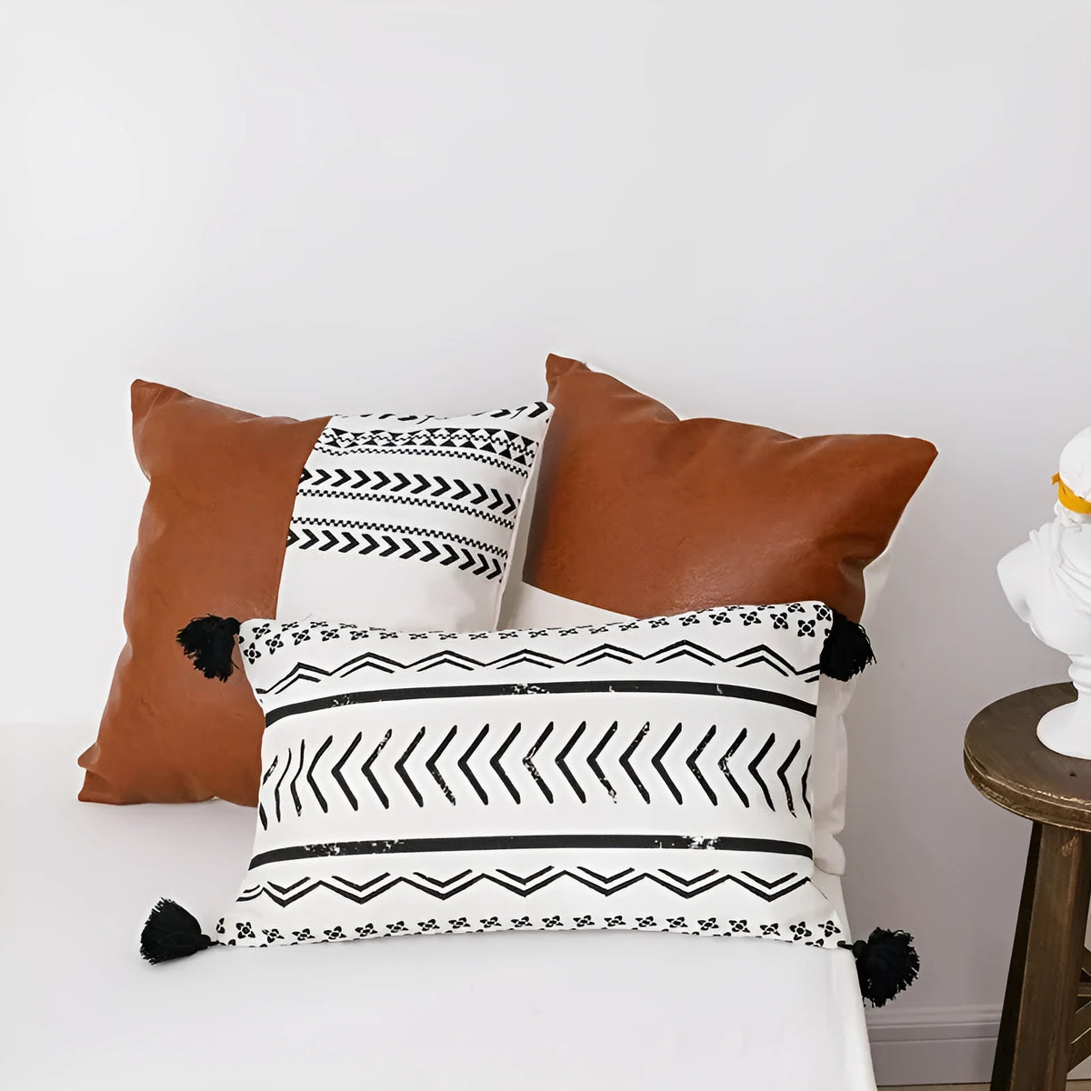 Double sofa cushion set with 45x45cm square cushion and 35x50cm long pillow, cotton canvas cover and hidden zipper, style A