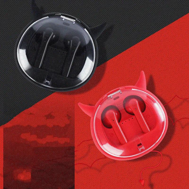 Macaron Red coloured TWS true wireless Bluetooth headset with in-ear design on white background