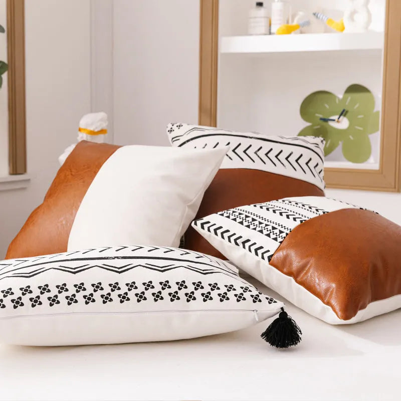 Double sofa cushion set with 45x45cm square cushion and 35x50cm long pillow, cotton canvas cover and hidden zipper, style A