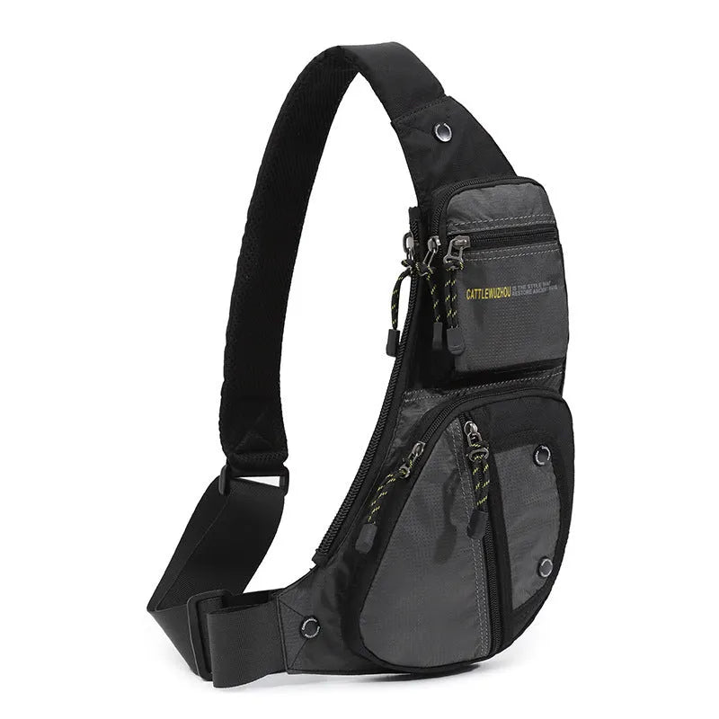 Men's nylon multi-functional shoulder messenger bag in black, ultra-light and wear-resistant