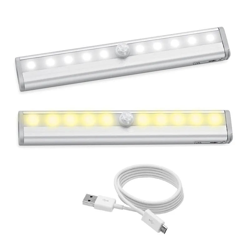 Ultra-thin aluminium alloy LED sensor light, 190x30x16mm, with infrared motion detection for cabinet or wardrobe use, white light option