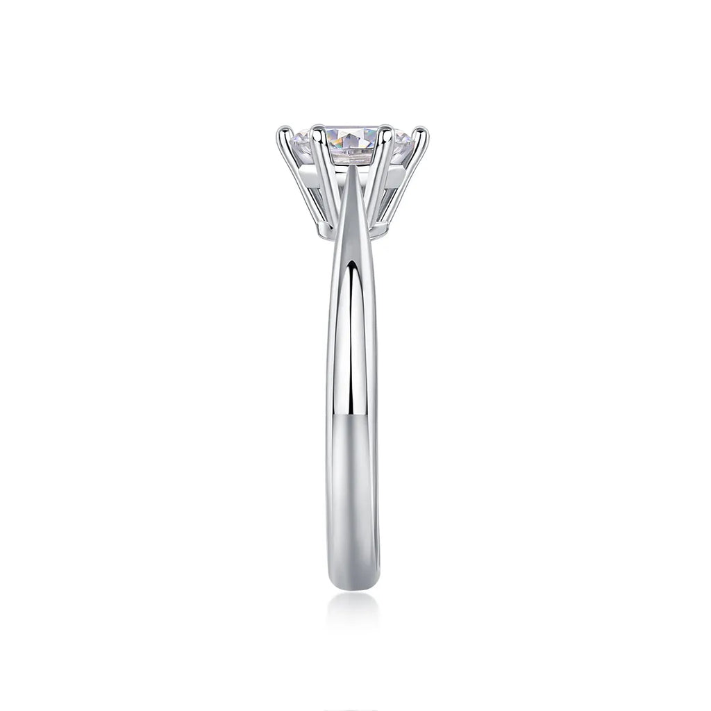 Wedding ring set with 1 carat moissanite in platinum-plated S925 silver, shown with gift box and GRA certificate