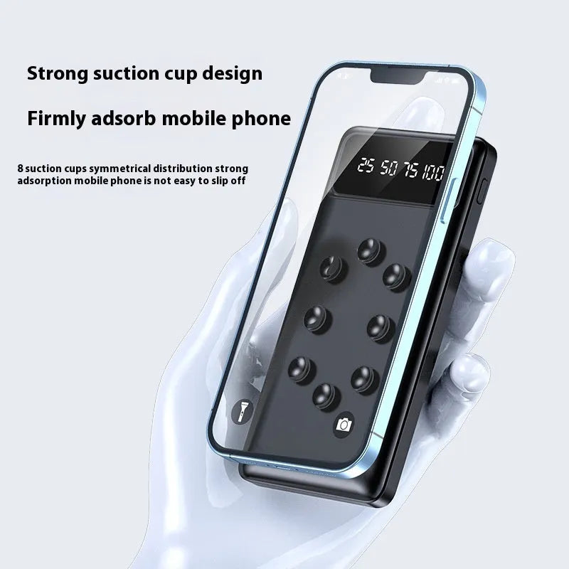 Suction cup power bank 10000mAh with removable bracket and detachable cable, black or white PC ABS, 142 x 68 x 19mm