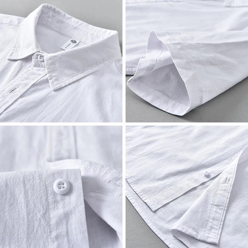 Men's loose fit short-sleeved cotton shirt in cardigan style for summer