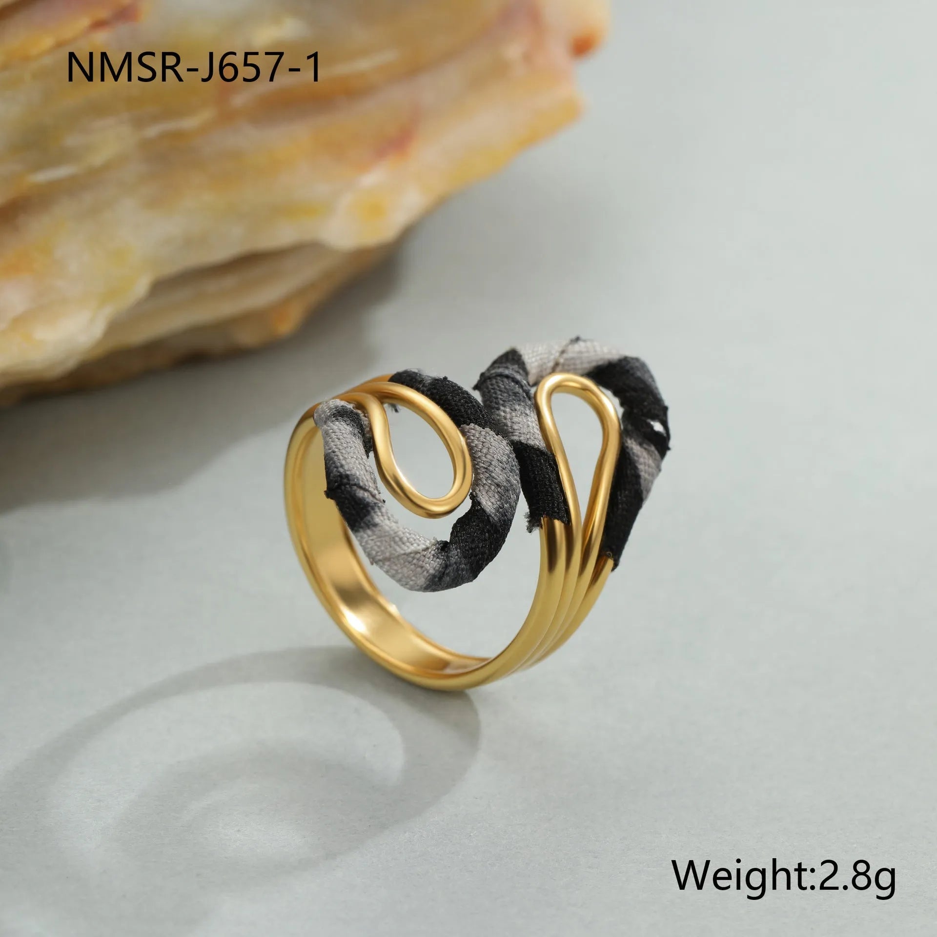 Geometric leopard print open mouth ring in stainless steel with heart and star shapes