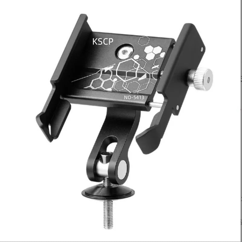 Aluminium alloy mobile phone holder mounted on bicycle handlebars showing black colour option