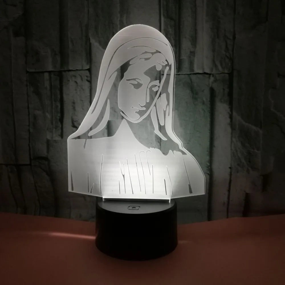3D LED night light with laser-engraved acrylic panel showing dual ring pattern, ABS base with touch controls