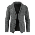 Men's loose-fit knitted V-neck cardigan in polyester, front view, black colour