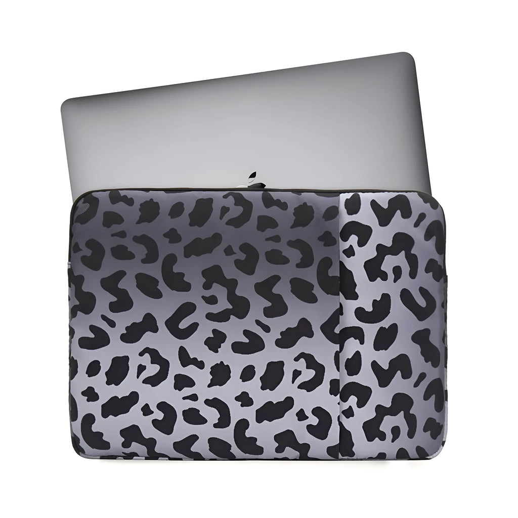 Leopard print laptop sleeve with flannel interior for 13-inch and 15.6-inch laptops