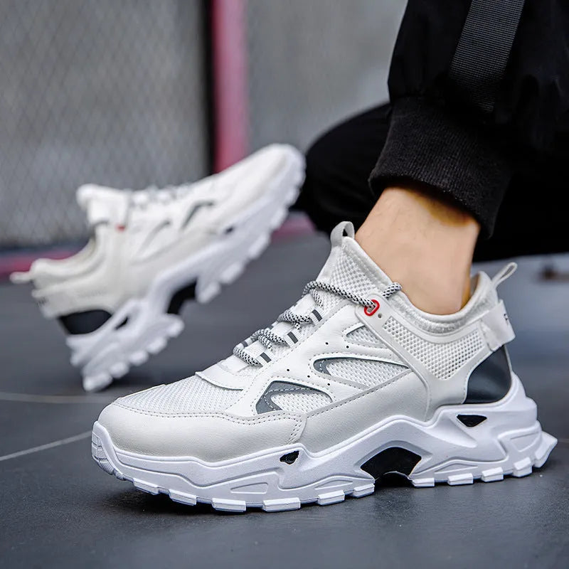 Four Seasons Sports Daddy Shoes Mesh Leather Casual Sneakers Breathable Lightweight Walking Shoes for Men and Women White Black Grey Multiple Sizes 34-44 UK