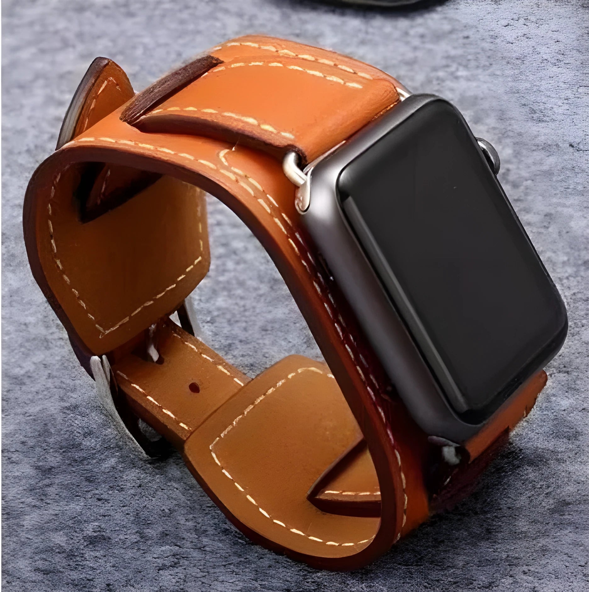 Genuine leather watch band replacement strap in brown, 42mm width, belt-style buckle