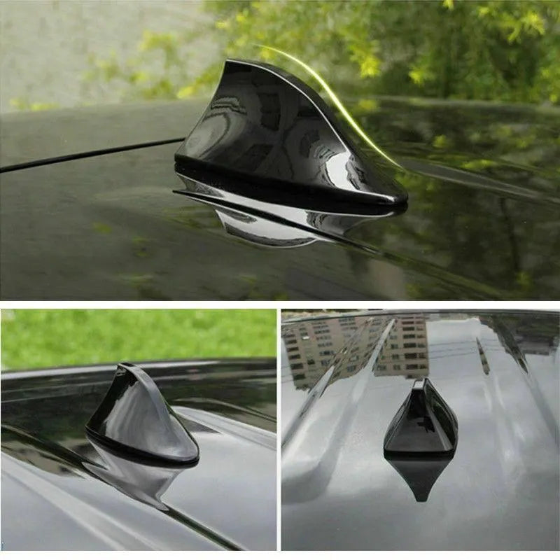 Car shark fin antenna in black with ABS shell and FM/AM connection cable