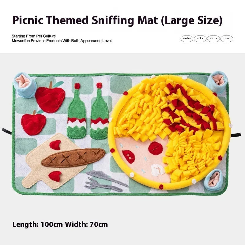 Fabric dog sniffing mat with textured surface for hiding treats in themed colour designs
