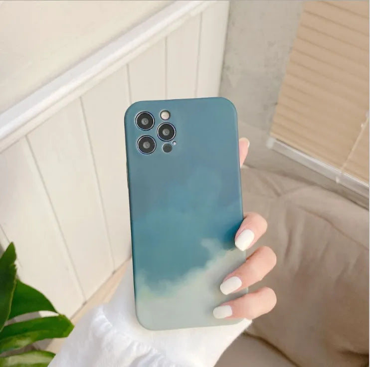 Soft silicone iPhone case with oil painting gradient geometry abstract design in blue colour