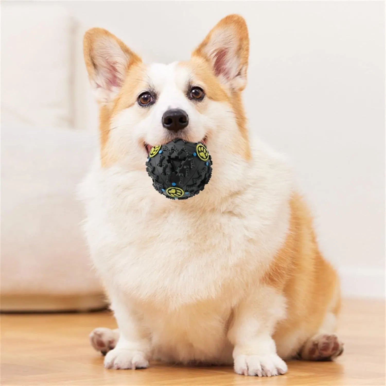 Interactive wiggly giggle dog toy – bite resistant TPU ball with meteorite bumps, available in 3 sizes (75mm, 90mm, 120mm)
