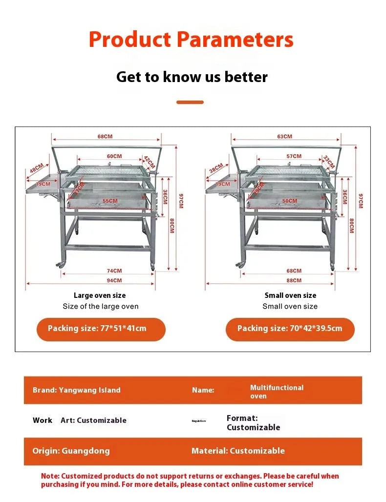 Large foldable charcoal barbecue stove with detachable components for outdoor cooking