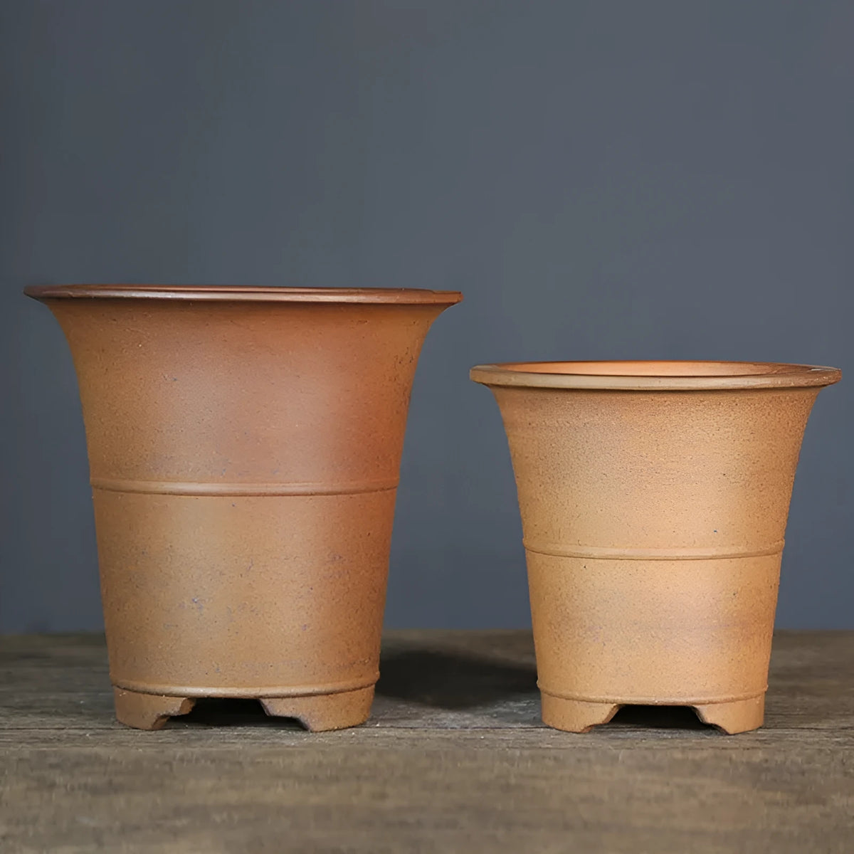 Ceramic breathable flower pot for balcony desktop, firewood waistline flat mouth, small or large size