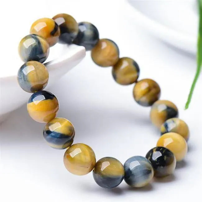 Handmade Fantasy Tiger Eye agate bracelet with round beads in a unisex, single circle design.