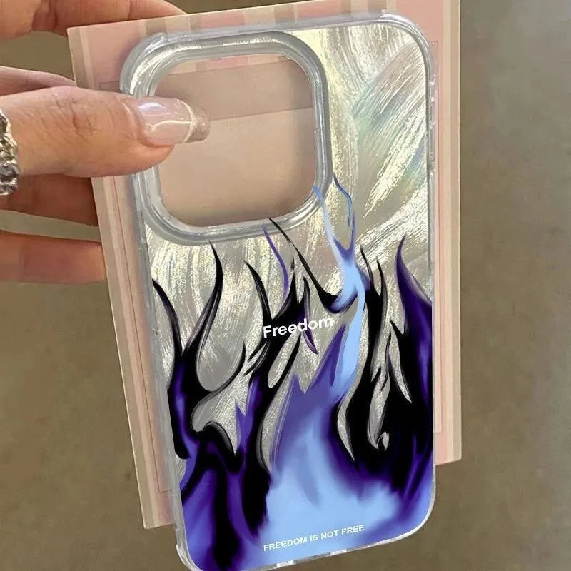 iPhone silicone protective case showing flame design in blue and red colour variations