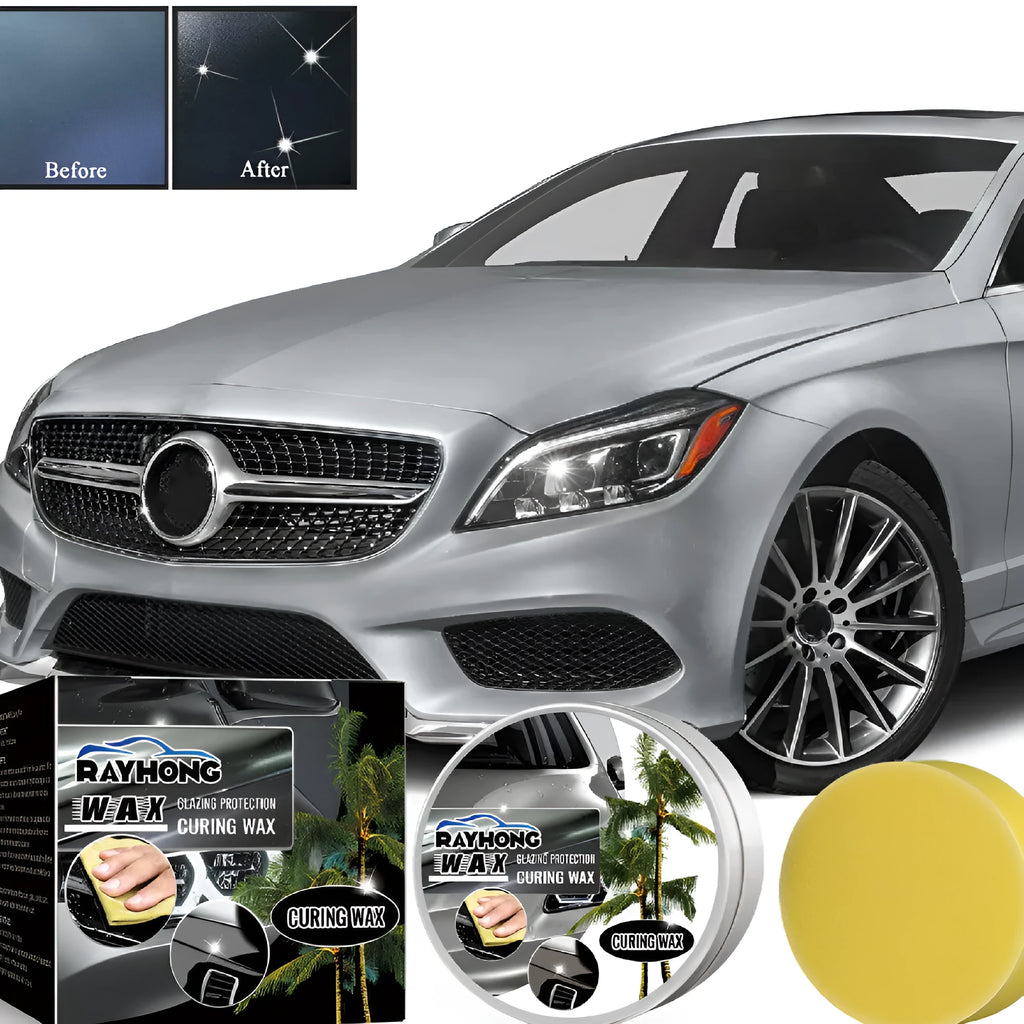 Car coating wax block and sponge applicator for paint protection, showing 8.7cm wax and 6.6cm sponge