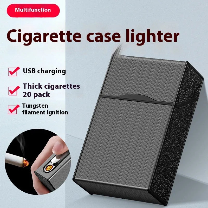 USB rechargeable windproof metal cigarette case lighter brushed finish gold silver black modern simplicity