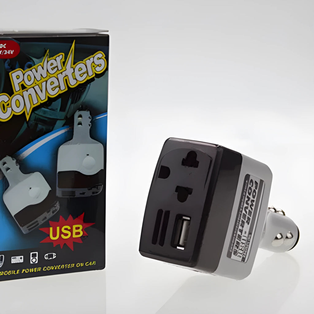 Car cigarette lighter charger with 220V AC socket and USB port for mobile phone charging